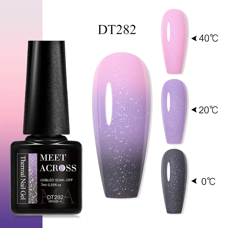Vernis Gel Base Caoutchouc MEET ACROSS 7ml - Thermochrome Paillettes Gradient UV Manucure Longue Tenue