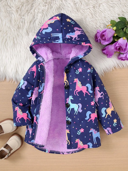 Veste Polaire Fille Imprimée - Manteau Chaud Capuche Automne Hiver