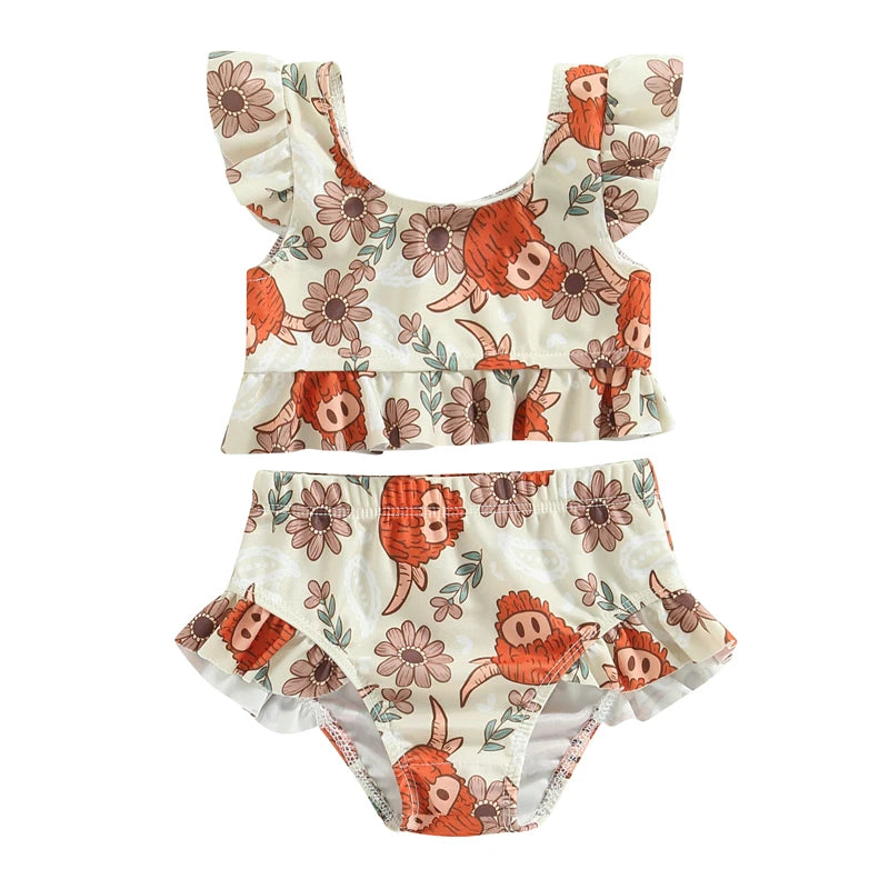 Maillot de Bain Bikini Bébé Fille Imprimé Floral - Ensemble 2 Pièces Halter Été