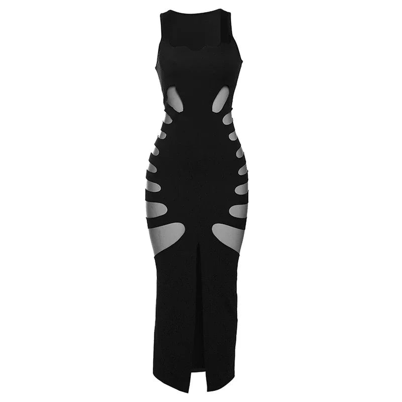 Robe Longue Noire Dos Nu Femme - Robe Maxi Moulante Sexy Soirée Club