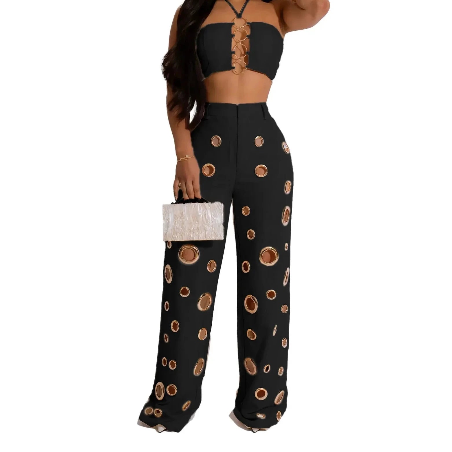 Ensemble 2 Pièces Femme Top Bustier + Pantalon Large - Tenue Streetwear Été