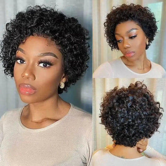 Perruque Cheveux Humains Pixie Cut Courte Bouclée - Lace Front 13x1 Brésilienne Water Wave Bob