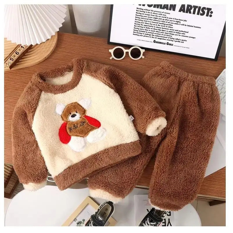 Pyjama Enfant Polaire Velours - Ensemble Cartoon Chaud Automne Hiver