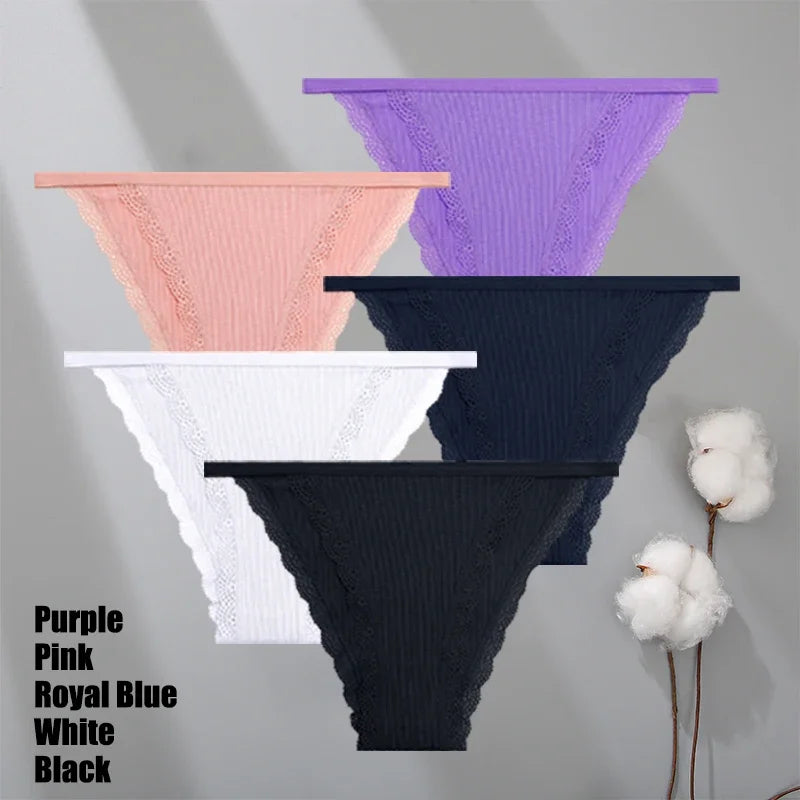 Lot 5 Culottes Dentelle Coton Femme - Slips Couleur Unie Sexy Confortables | Lingerie Respirante