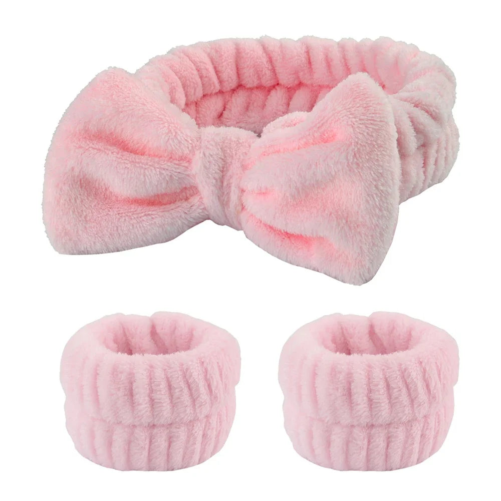 Lot 3pcs Bandeau Spa Serre-Tête Bracelet Lavage Visage - Microfibre Maquillage Serviette Cheveux Absorbant Poignet