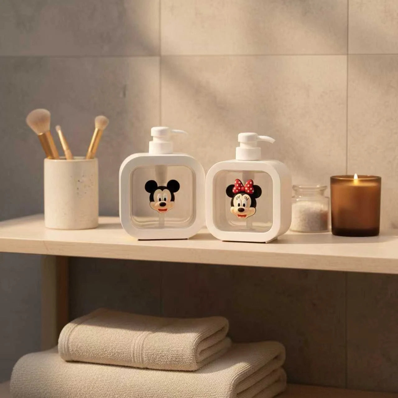 Distributeur Savon Disney Mickey Minnie - Pompe Rechargeable 250ml Salle de Bain