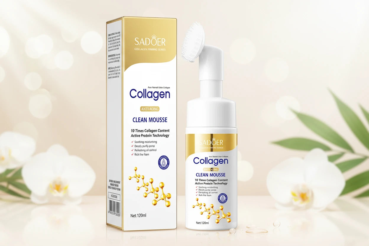 Nettoyant Visage Mousse Collagène SADOER - Soin Anti-Rides Hydratant Nettoyage Profond