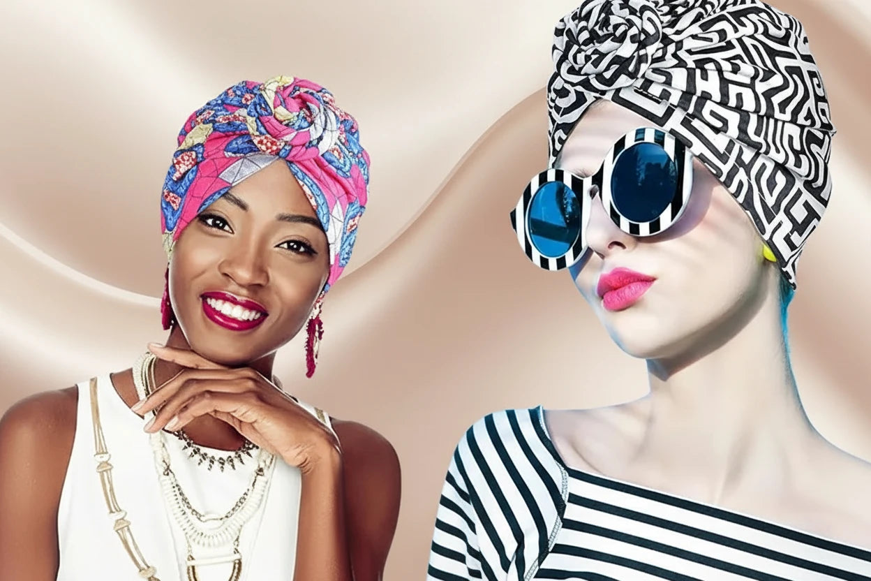 Turban Africain Plissé Motif Floral - Élégant & Confortable