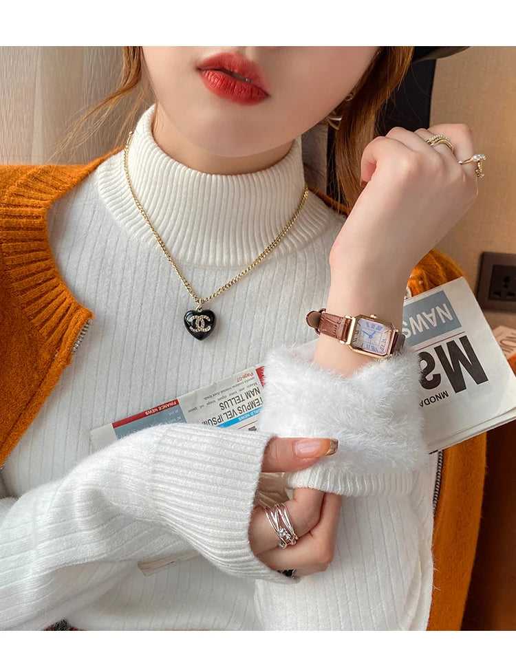 Pull Col Roulé Femme Hiver 2025 - Doublure Velours Épais Thermique Rétro