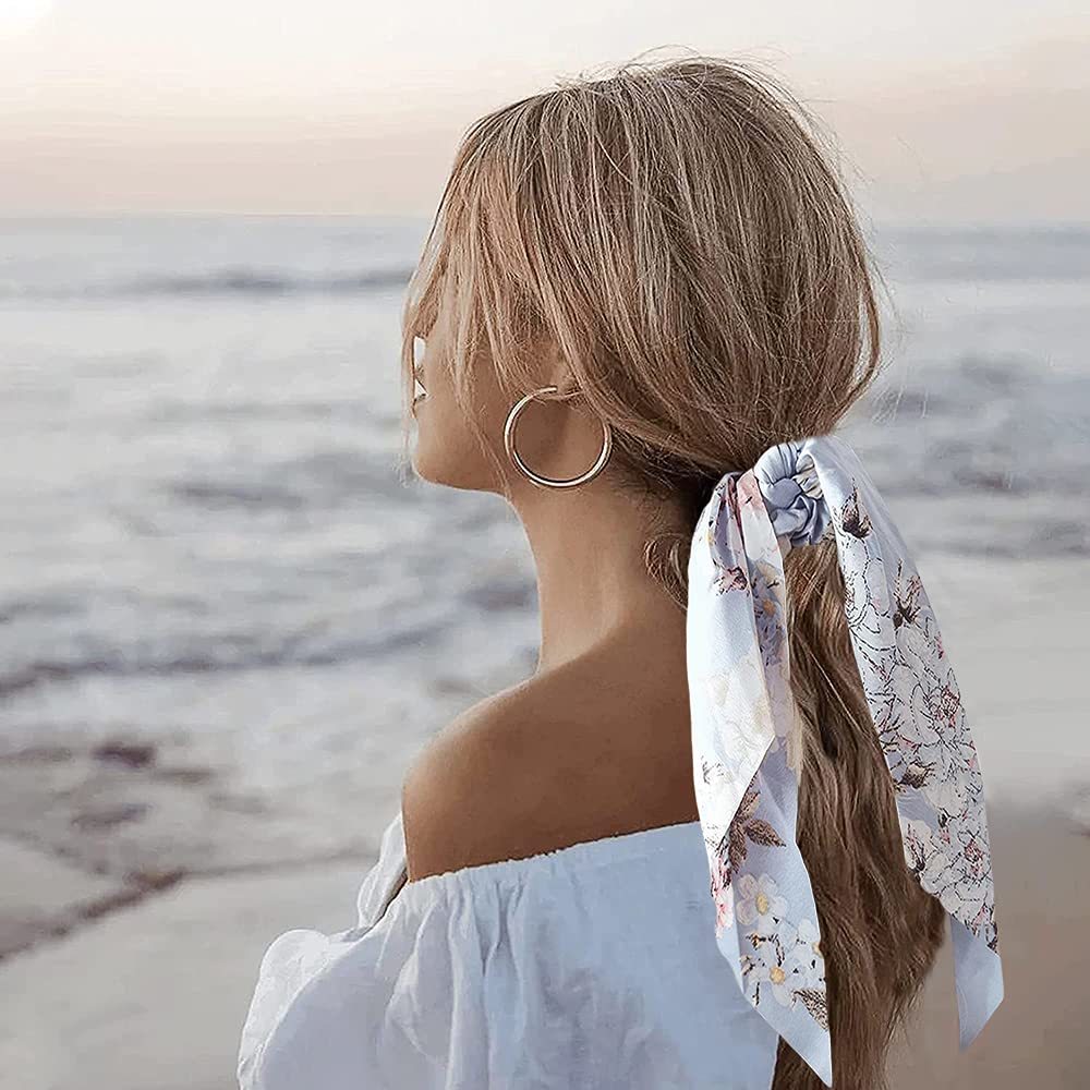 Chouchous Long Ruban Mousseline Imprimé Mode - Foulard Queue Cheval Élastique Cheveux Femme Fille Accessoires