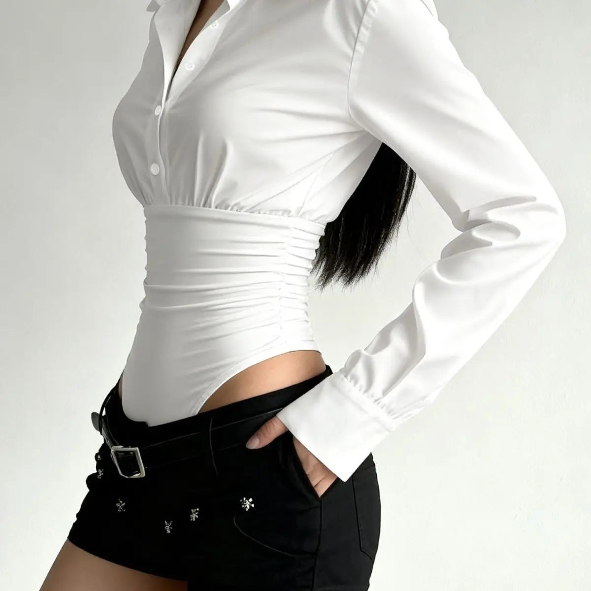Chemise Body Femme Manches Longues Tendance - Top 3D Slim Fit Polyvalent Été