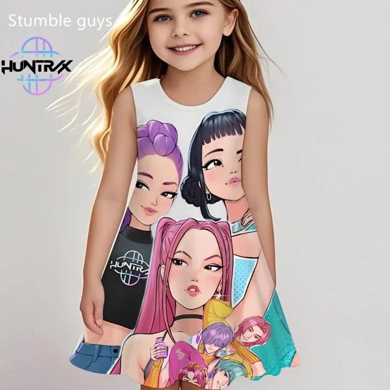 Robe Enfant Demon Slayer - Robe d'Été Fille Anime Kimetsu no Yaiba Casual Plage