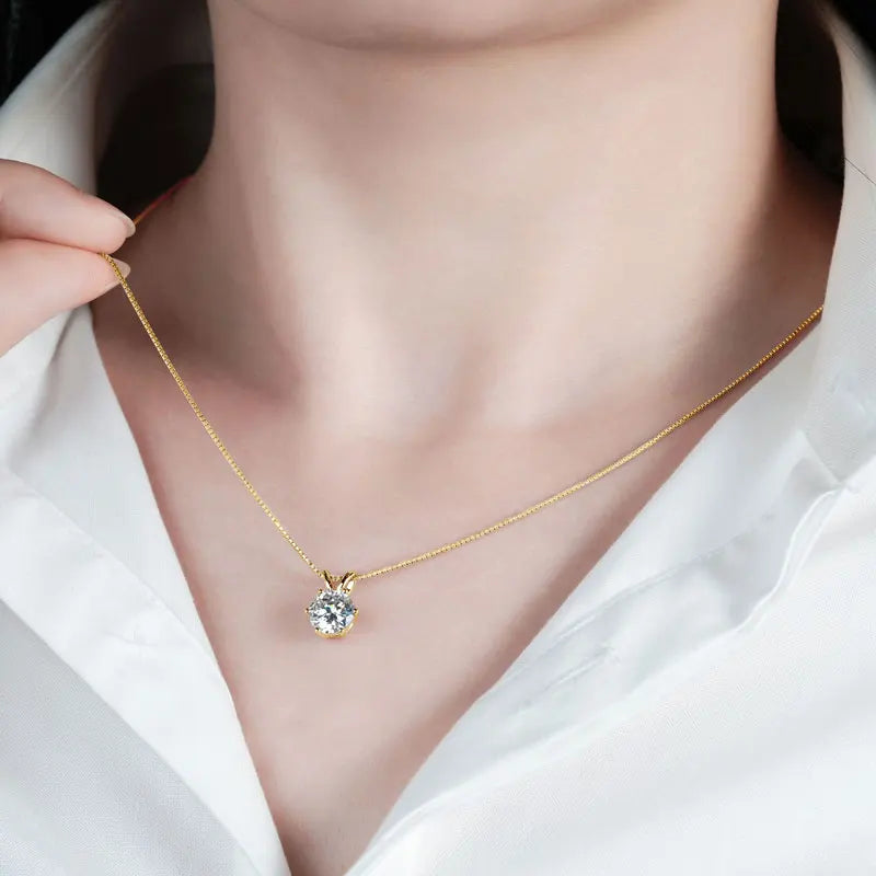 Collier Pendentif Moissanite Solitaire 0.5-5ct - D VVS1 Argent 925 Chaîne Clavicule Luxe Cadeau Femme