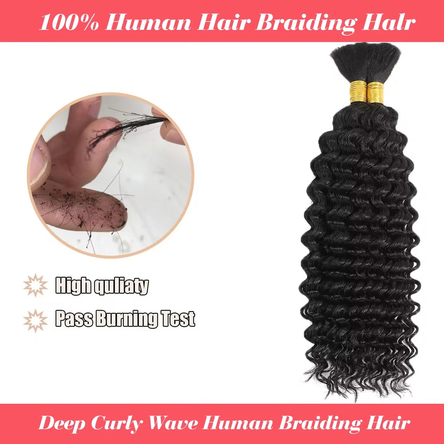 Mèches Cheveux Humains Tressage Deep Wave 100g - Sans Trame Micro Braiding Boho Braids