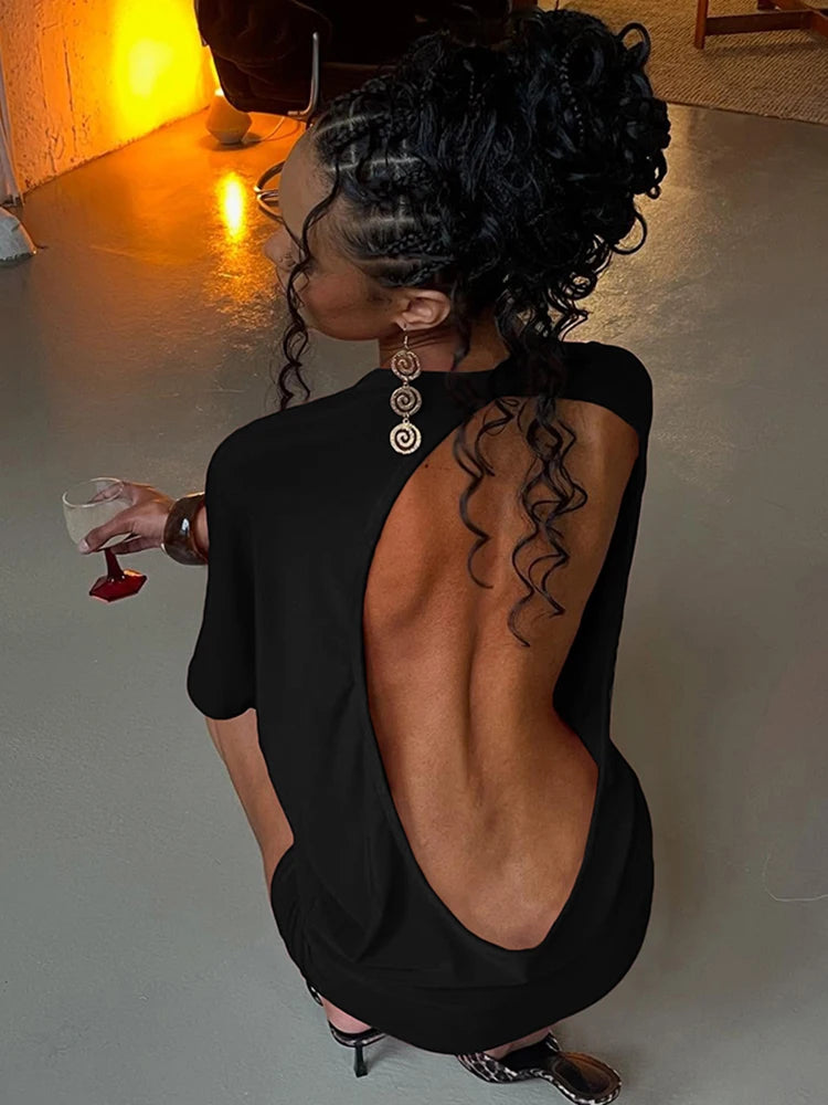 Robe Mini Dos Nu Femme Manches Courtes - Robe Moulante Sexy Y2K Streetwear