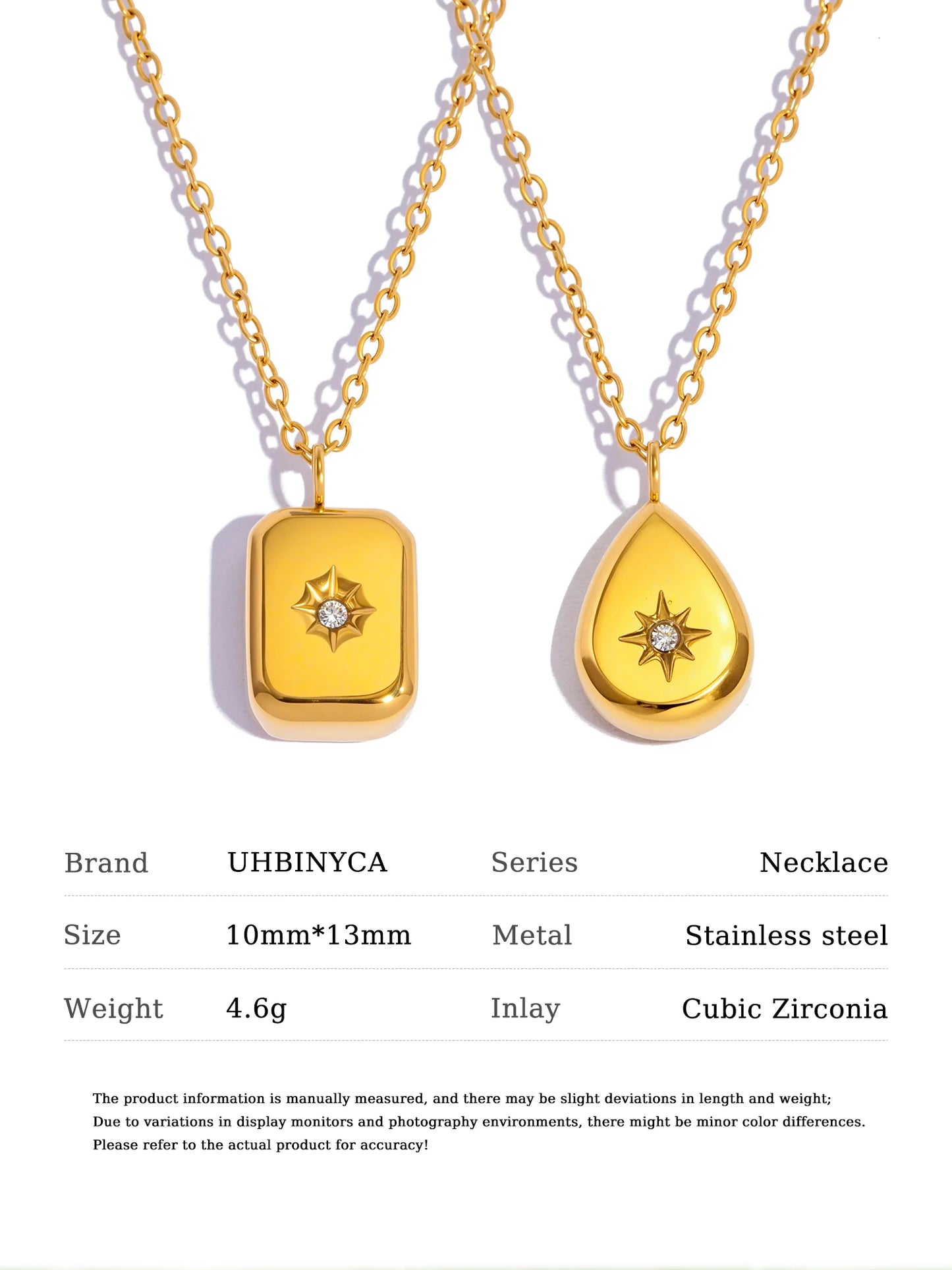 Collier Femme Pendentif Carré Briolette - Acier Inoxydable Or 18K Hypoallergénique