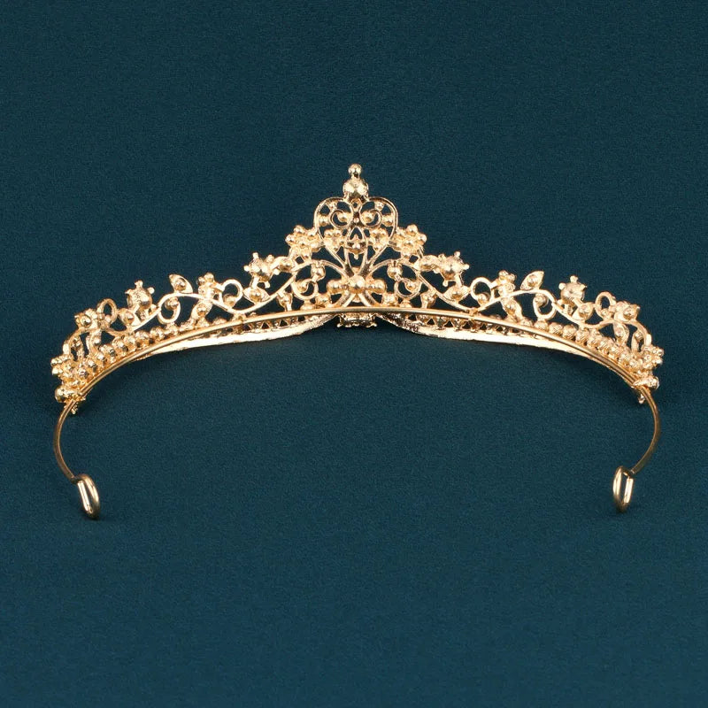 Couronne Tiara Princesse Fille Cristal Or - Accessoire Cheveux Danse Anniversaire