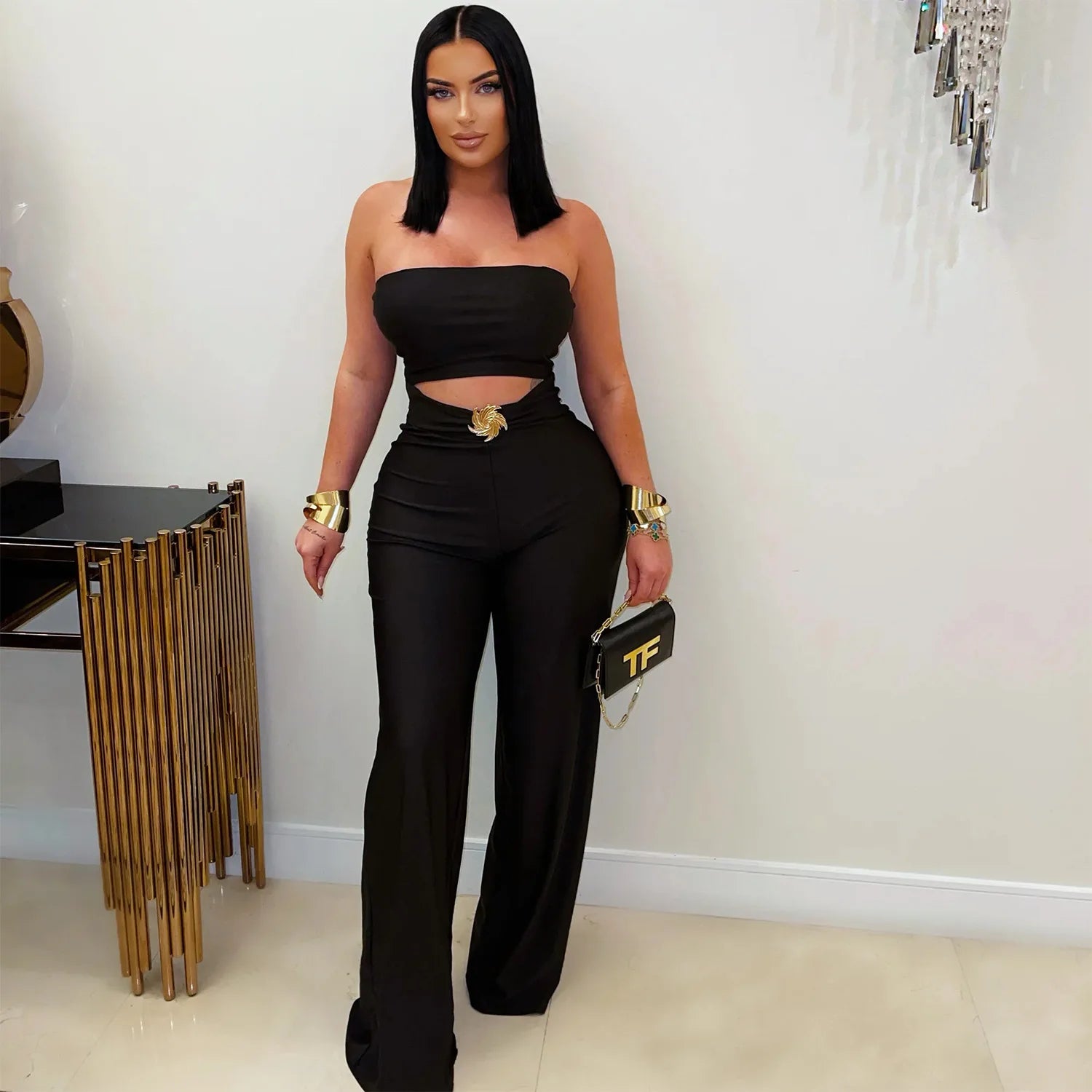 Combinaison Moulante Ajourée Dos Nu - Jumpsuit Sexy Streetwear Femme