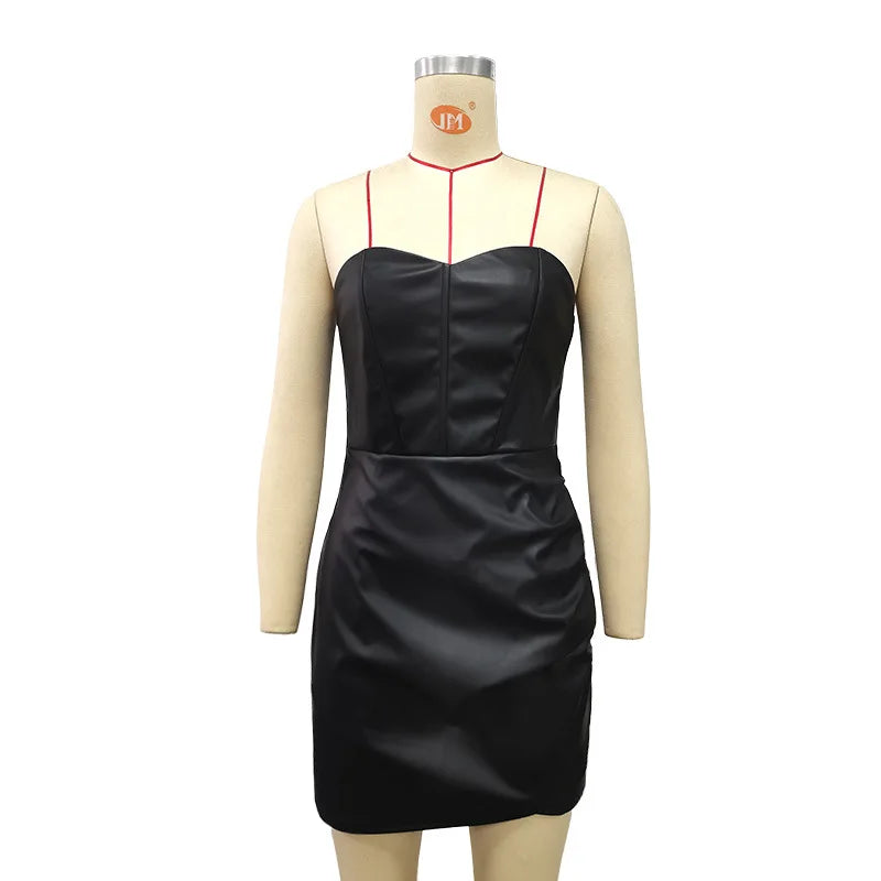 Robe Cuir PU Noire Femme - Robe Mini Moulante Latex Bustier Y2K Club