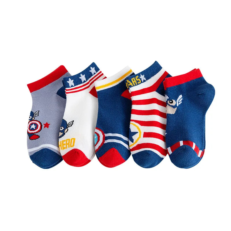 Lot 5 Paires Chaussettes Enfant Marvel - Spiderman Captain America Garçon