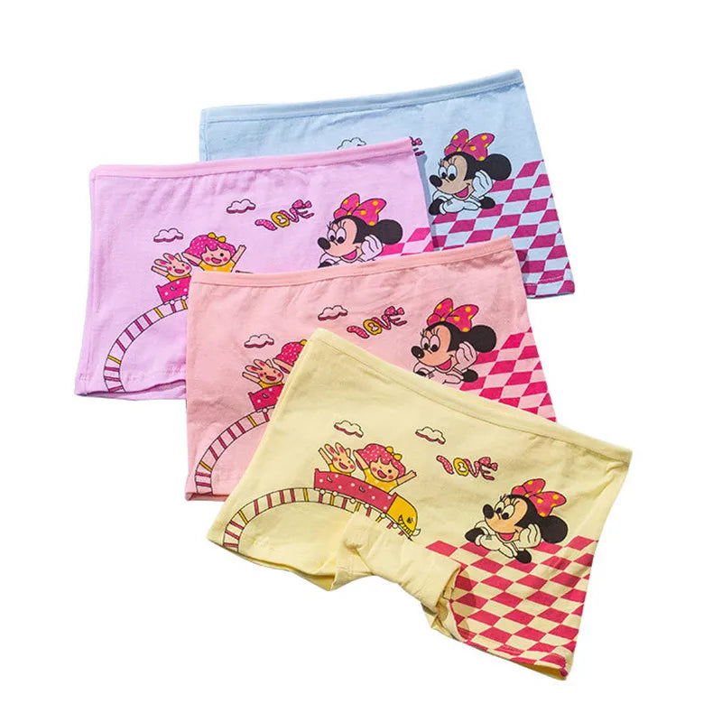 Lot 4 Culottes Fille Cartoon - Boxers Coton Imprimés Mignons 2-10 Ans