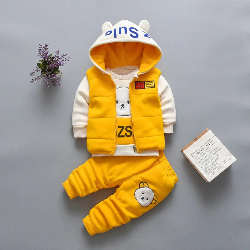 Ensemble 3 Pièces Bébé Automne Hiver - Gilet à Capuche + T-Shirt + Pantalon