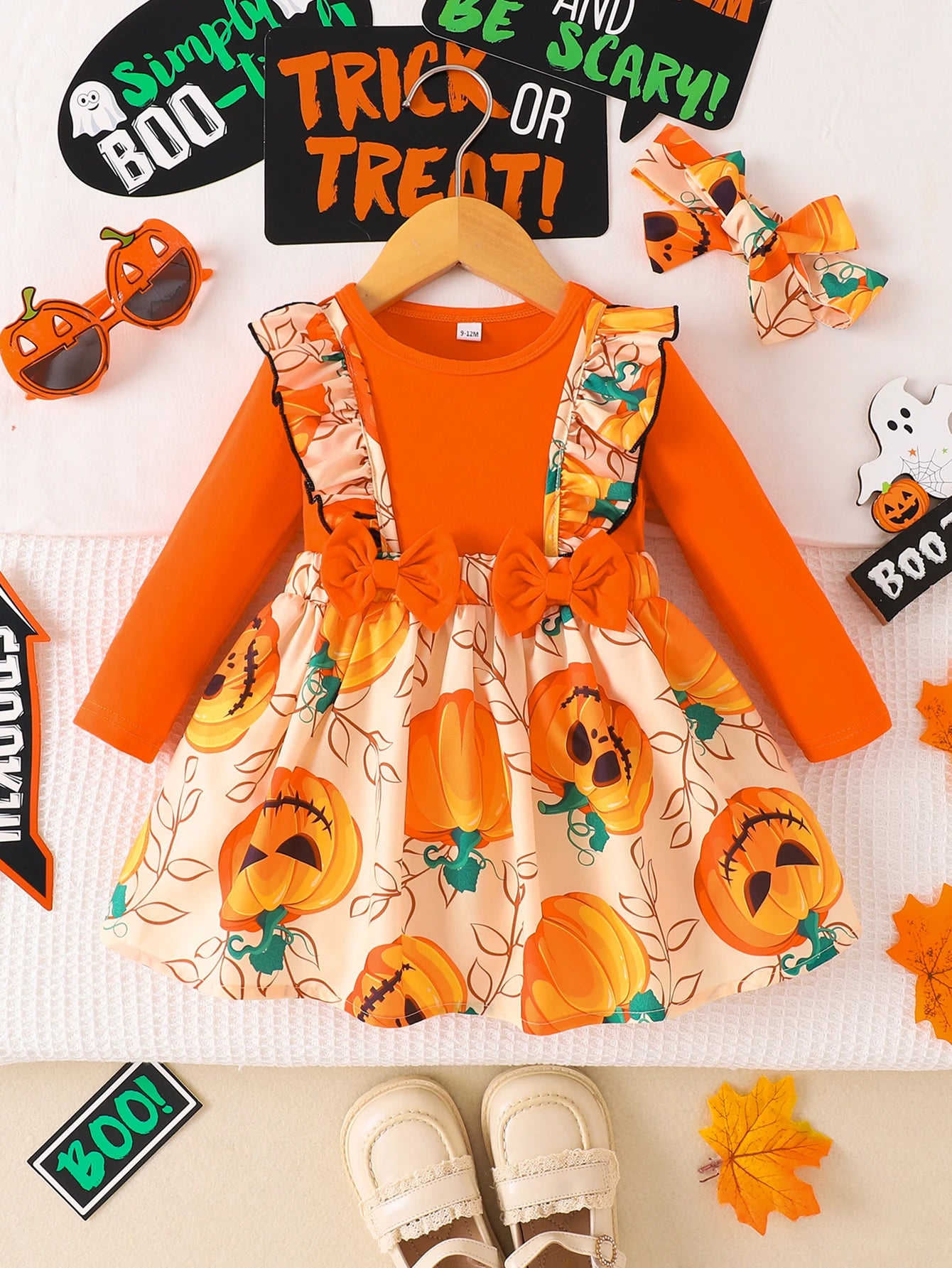 Ensemble Halloween Bébé Fille Citrouille - Top Orange + Jupe + Bandeau 2-3 Ans