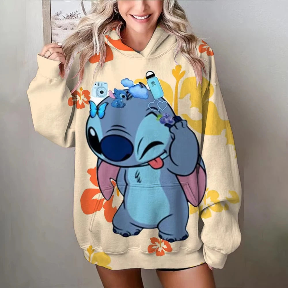 Sweat à Capuche Femme Stitch - Pull Streetwear Cartoon Oversize Automne Hiver