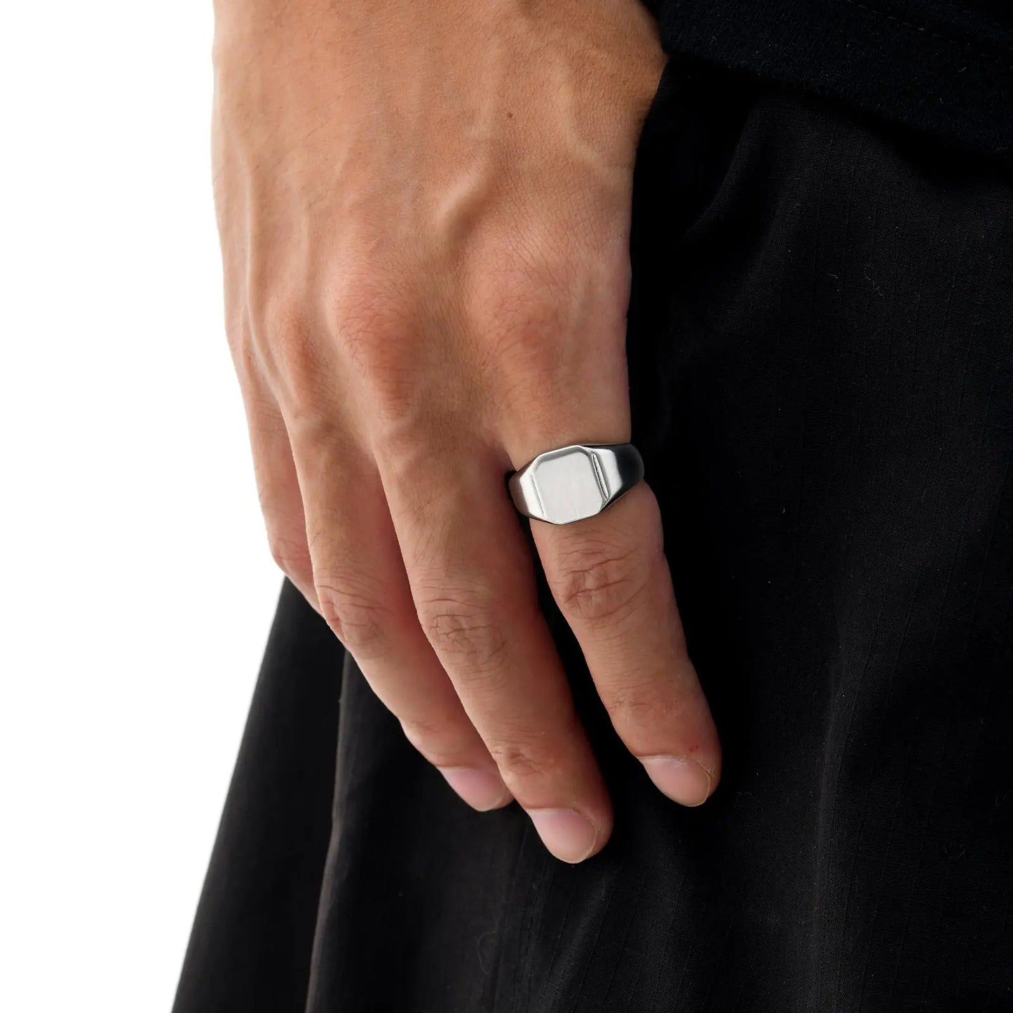 Bague Chevalière Carrée Acier Inoxydable Doré - Homme