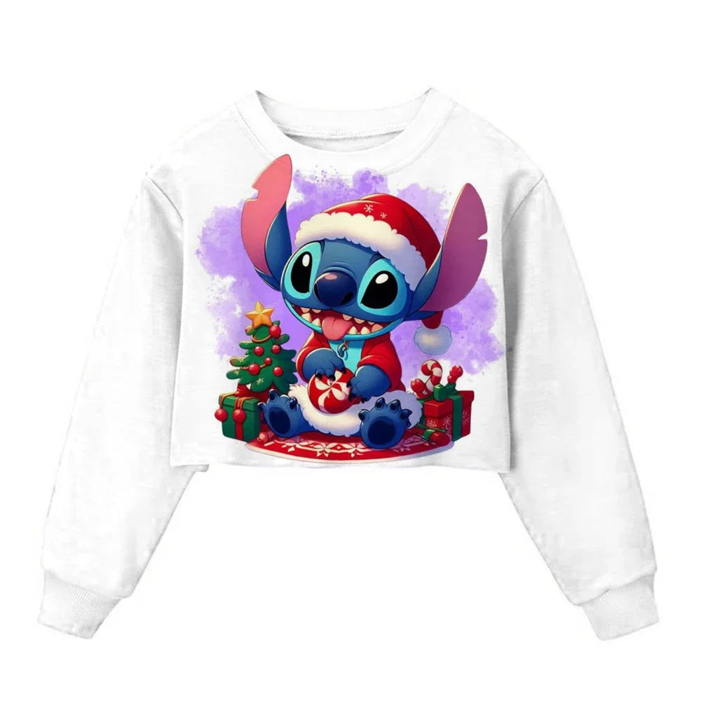 Sweat Court Enfant Stitch - Pull Manches Longues Fille Kawaii Disney Printemps Automne