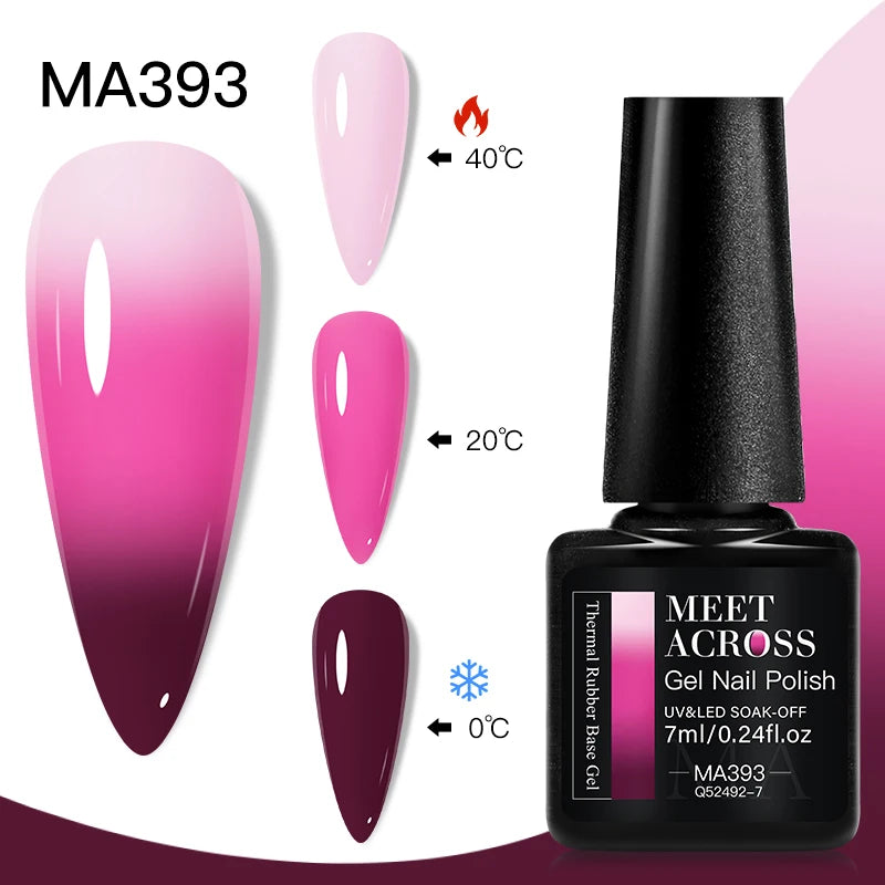 Vernis Gel Base Caoutchouc MEET ACROSS 7ml - Thermochrome Paillettes Gradient UV Manucure Longue Tenue