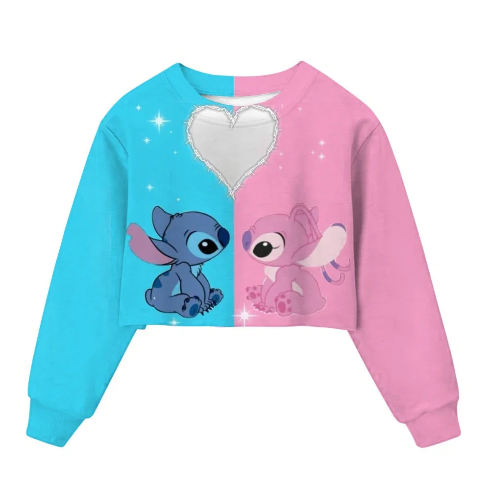 Sweat Court Enfant Stitch - Pull Manches Longues Fille Kawaii Disney Printemps Automne