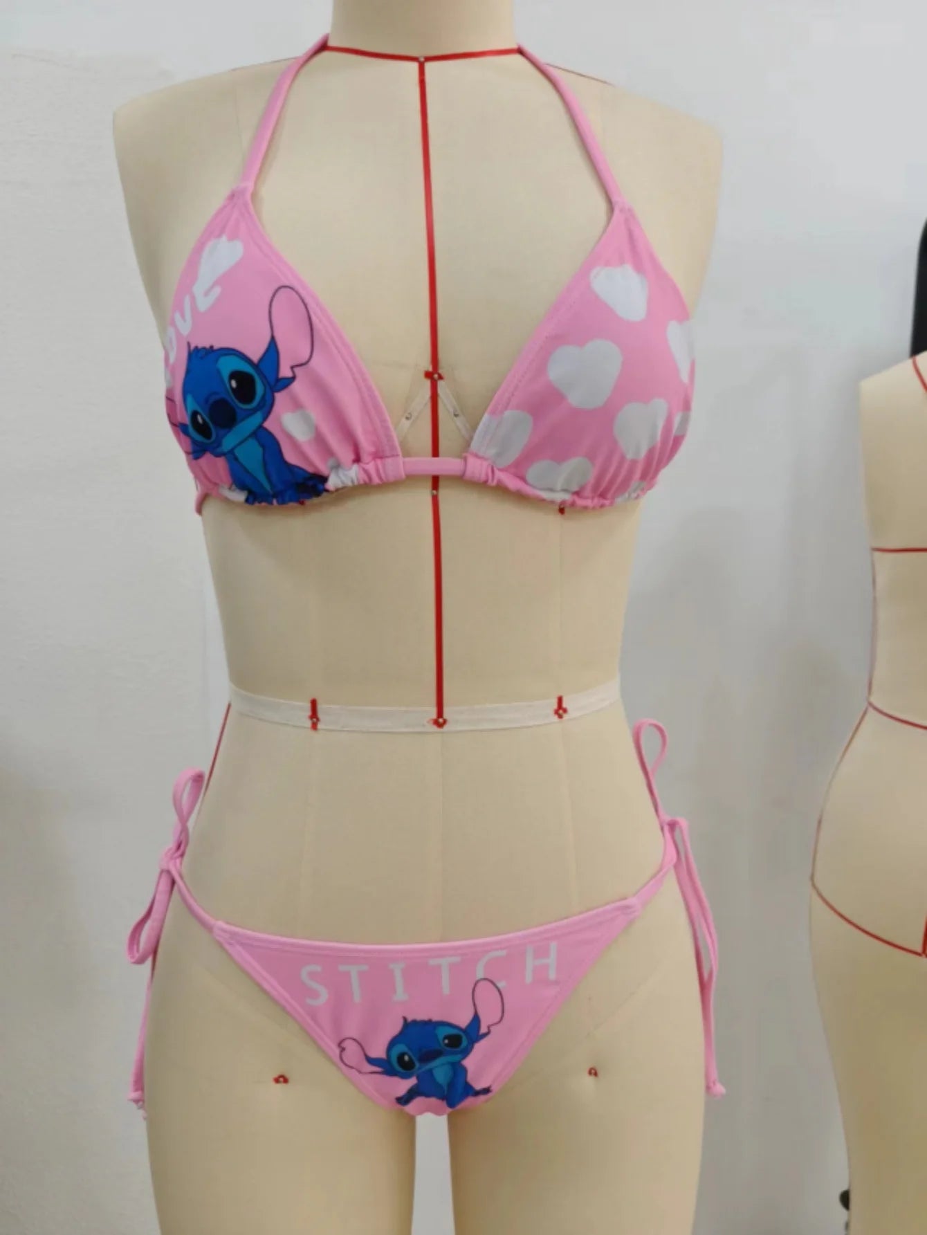 Bikini Lilo & Stitch 2026 - Ensemble 2 Pièces Halter Cœur Rose Plage Été