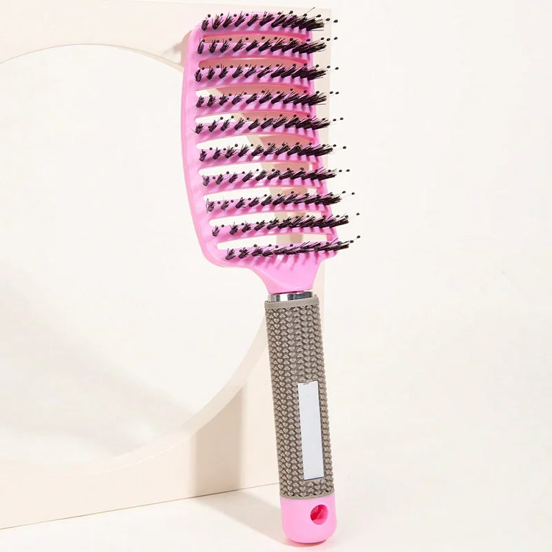 Brosse Cheveux Massage Cuir Chevelu - Poils Sanglier Nylon Femme Mouillés Bouclés Démêlage Salon Coiffure