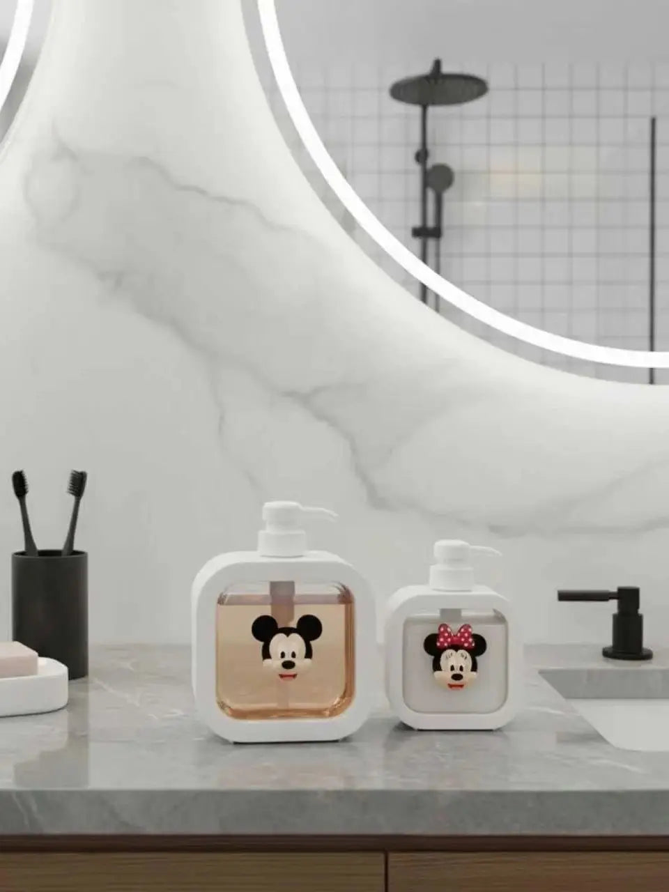 Distributeur Savon Disney Mickey Minnie - Pompe Rechargeable 250ml Salle de Bain