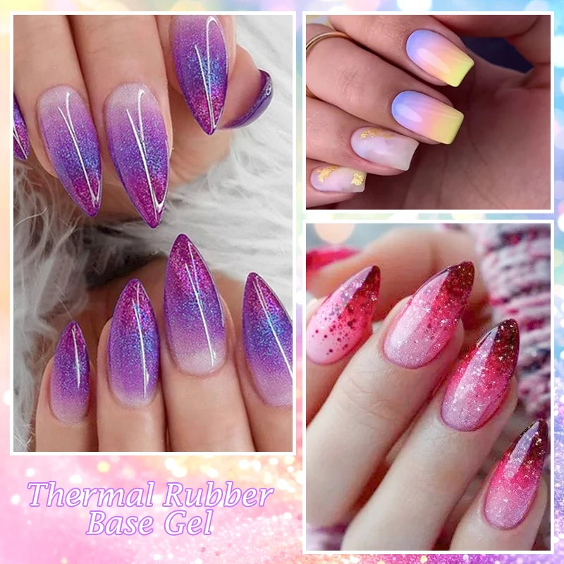 Vernis Gel Base Caoutchouc MEET ACROSS 7ml - Thermochrome Paillettes Gradient UV Manucure Longue Tenue