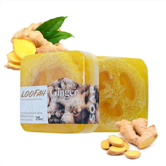 Savon Gingembre Loofah 100g - Glycérine Naturel Blanchissant Visage Corps Exfoliant