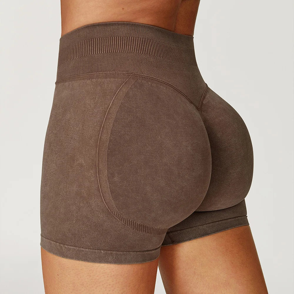Short de Yoga Taille Haute Femme – Nylon Elasthanne, Sans Coutures, Gainant
