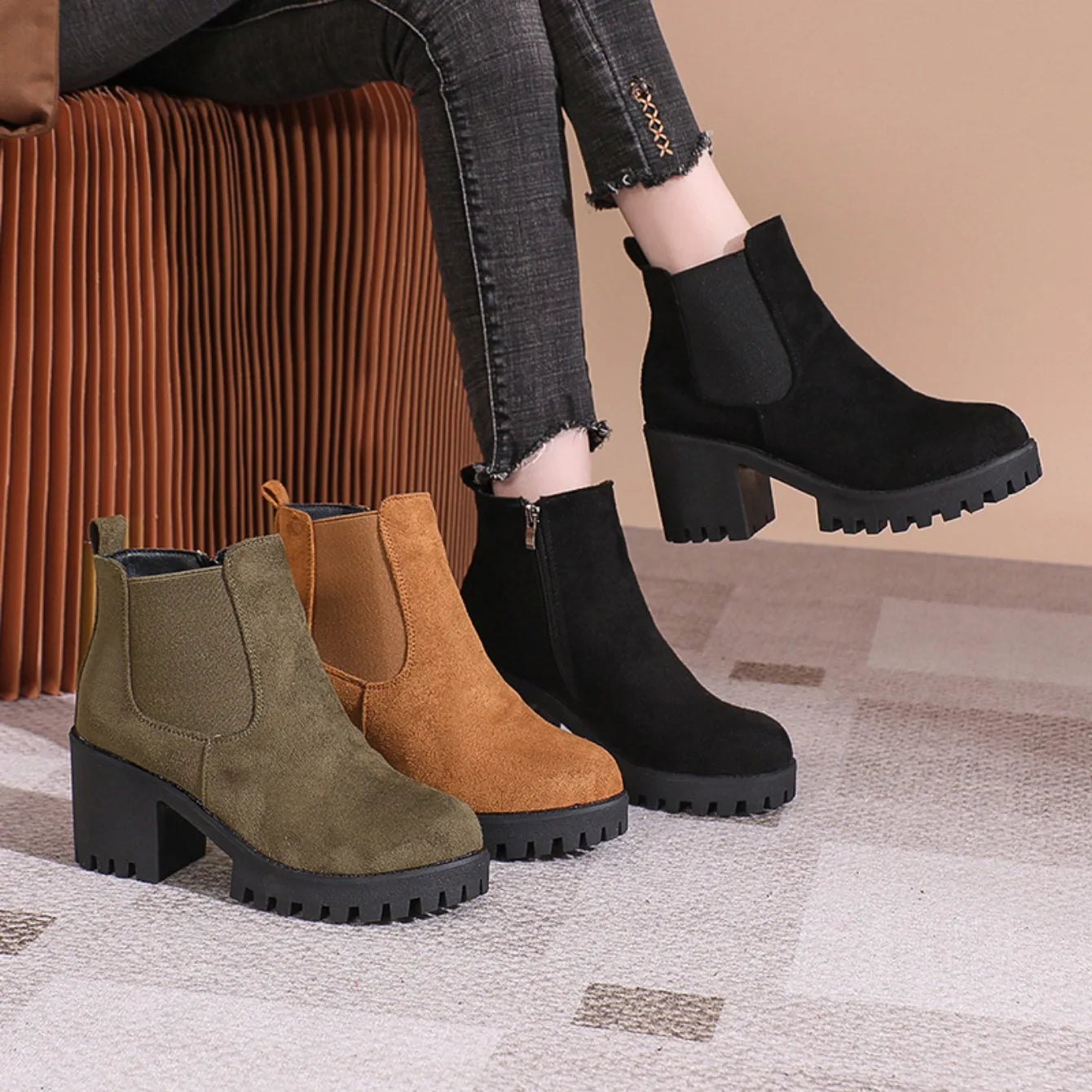 Bottines Plateforme Femme Élégantes - Bout Rond Zip Automne Hiver 2024