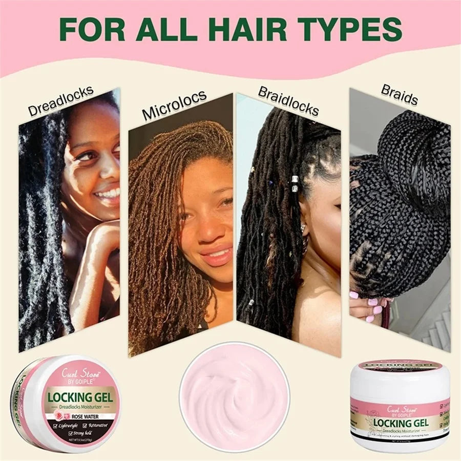 Gel Coiffant Tresses Dreadlocks 270g - Fixation Forte Non Gras Hydratant Eau de Rose Twist Lock Conditionneur