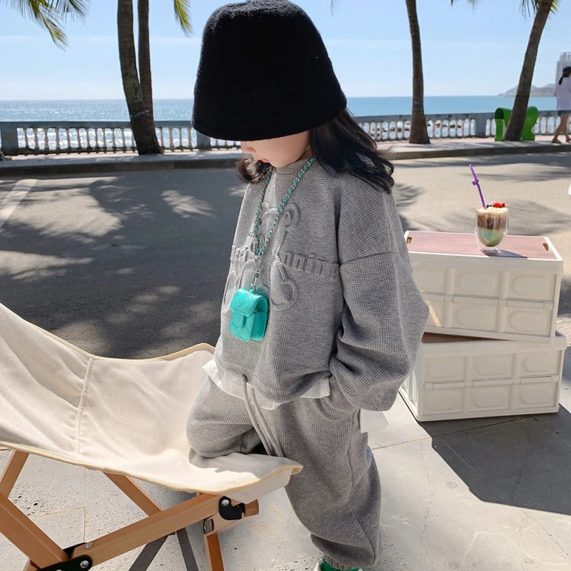 Ensemble Fille Sweat Ourson + Pantalon Sport Printemps Automne