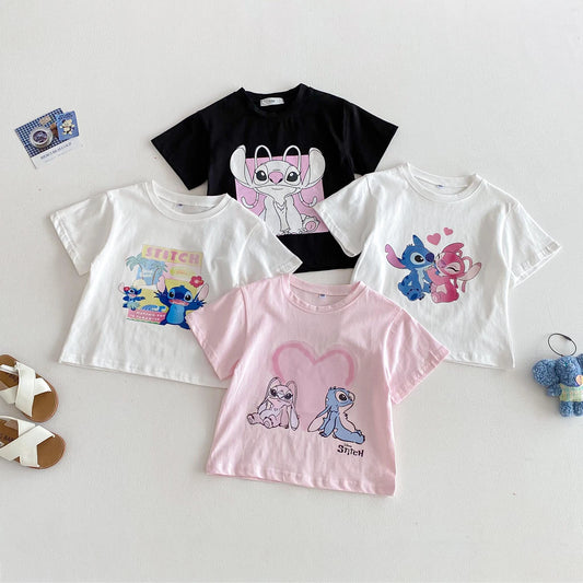 T-Shirt Enfant Stitch - Tee-Shirt Manches Courtes Fille Garçon Disney Été 1-7 Ans