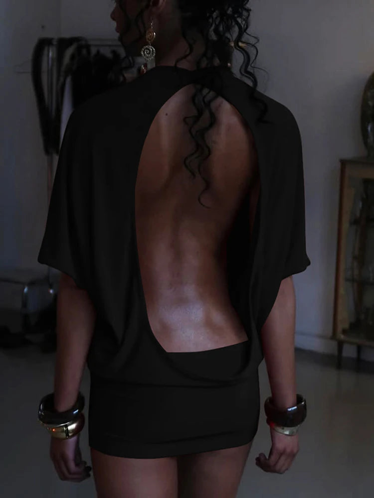 Robe Mini Dos Nu Femme Manches Courtes - Robe Moulante Sexy Y2K Streetwear