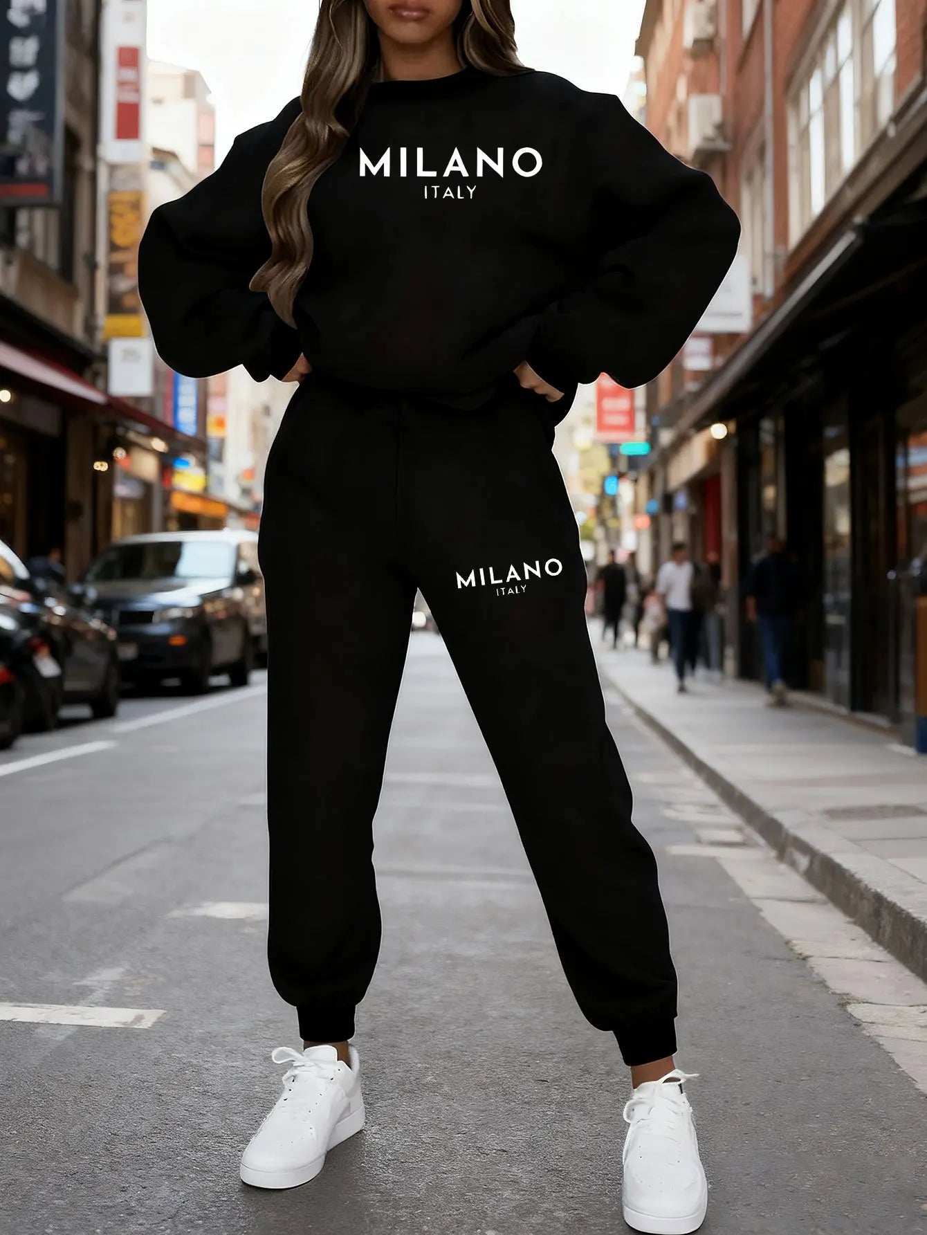 Ensemble Jogging Femme Milano Italia - Sweat à Capuche Peluche + Pantalon Sport, Automne Hiver Chaud Confortable