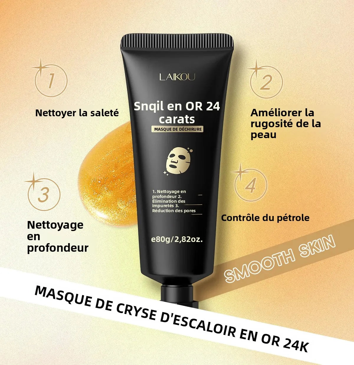 Masque Peel-Off Or 24K Femme - Hydratant Illuminateur Contrôle Sébum Réducteur Rugosité Tous Types de Peau
