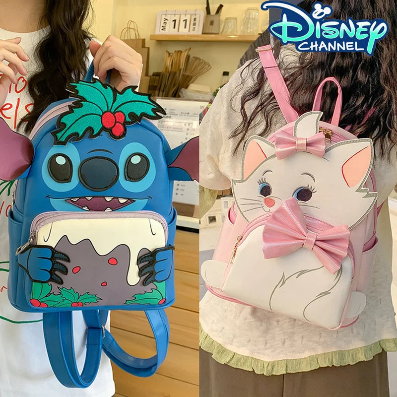Sac à Dos Enfant Disney Marie & Stitch - Cartable PU Kawaii Fille Casual Outdoor Cadeau Épaules