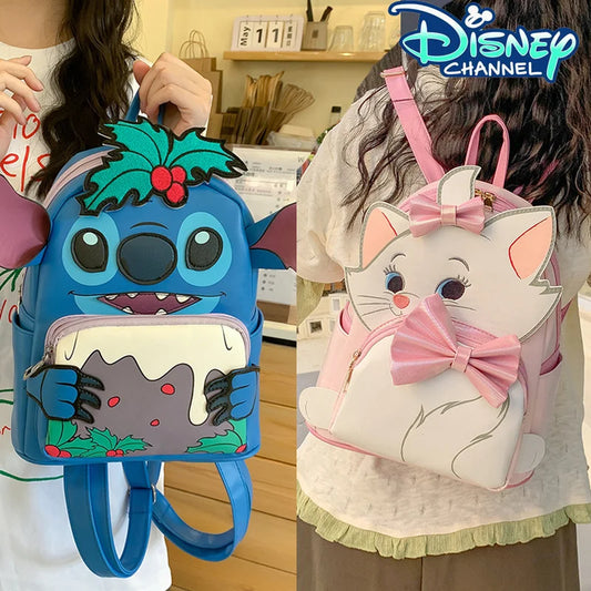 Sac à Dos Enfant Disney Marie & Stitch - Cartable PU Kawaii Fille Casual Outdoor Cadeau Épaules