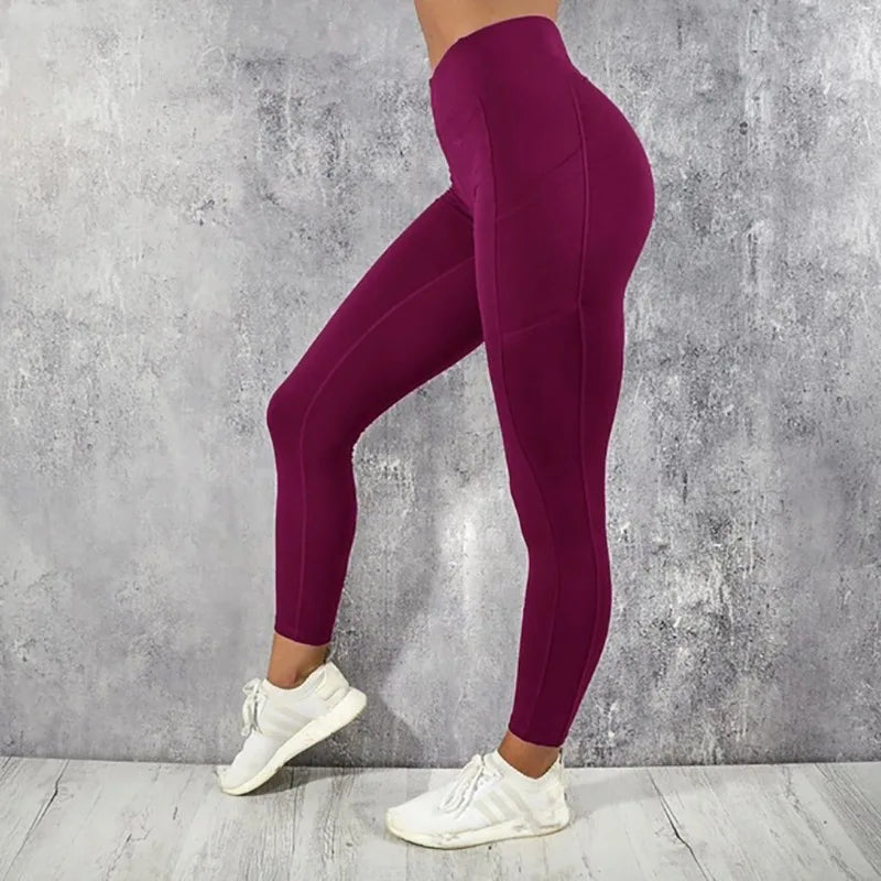 Legging Fitness Femme Taille Haute Poches - Yoga Gym Workout Running Butt Lifting