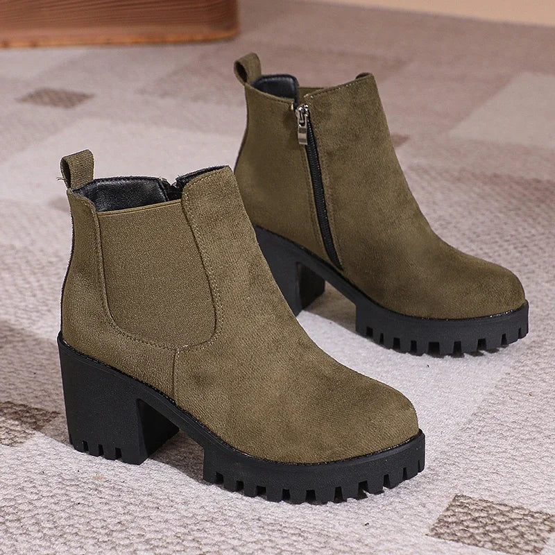Bottines Plateforme Femme Élégantes - Bout Rond Zip Automne Hiver 2024