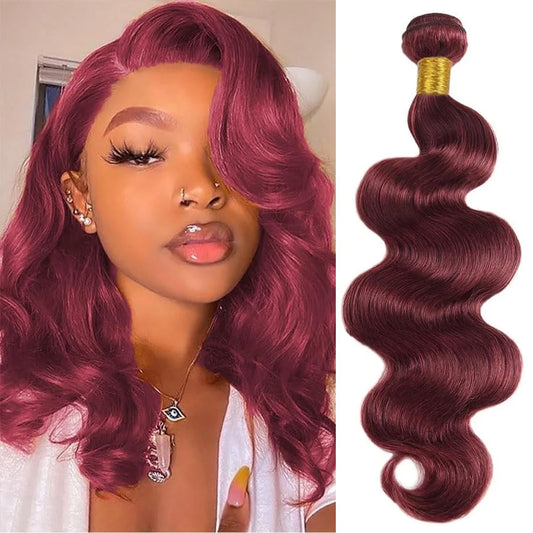 Mèches Cheveux Humains Péruviens Bordeaux 99J - Extensions Tissage Double Trame Qualité 12A